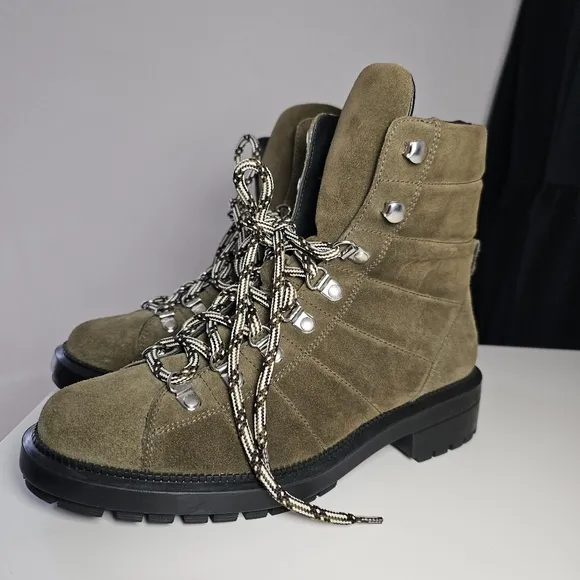 Aquatalia 6 1/2 Leia Olive Green Weather proof Lace Up Boots water proof suede