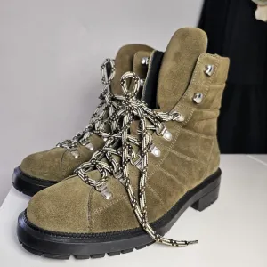 Aquatalia 6 1/2 Leia Olive Green Weather proof Lace Up Boots water proof suede