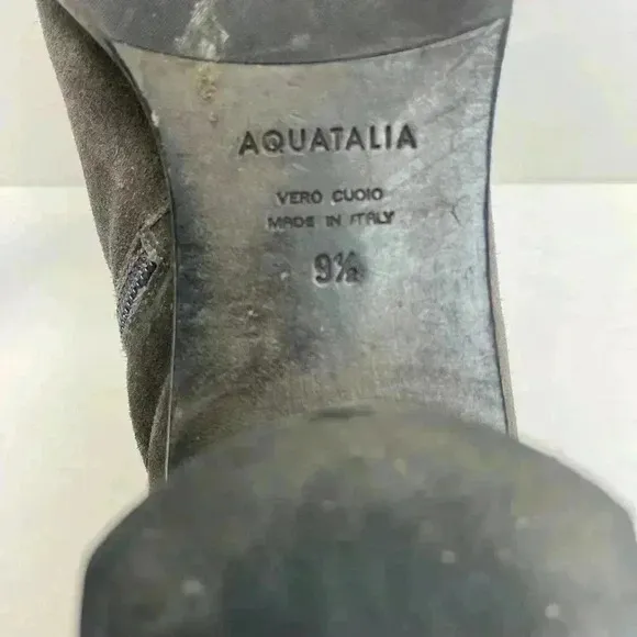 Aquatalia  Ankle Boots Gray Chelsea Suede Block Heel Bootie 9.5 Made In Italy.