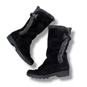 Aquatalia Black &amp; Grey Suede Faux Fur Pull-On Knee High Boots Sz 41 EU Ski Apres