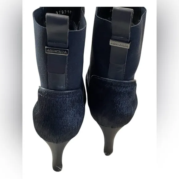 Aquatalia Black Calf Hair &amp; Patent Ankle Boots Size 8