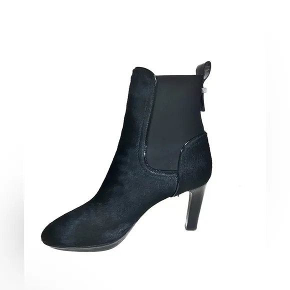 Aquatalia Black Calf Hair &amp; Patent Ankle Boots Size 8
