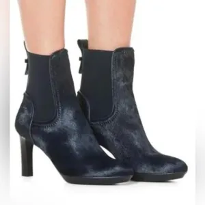 Aquatalia Black Calf Hair &amp; Patent Ankle Boots Size 8