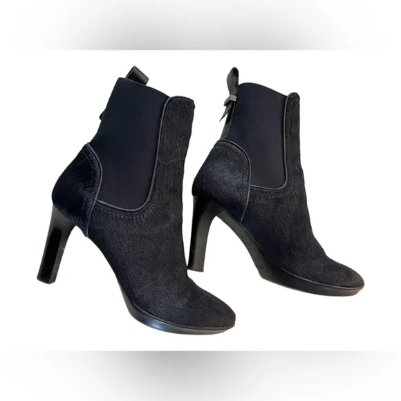 Aquatalia Black Calf Hair &amp; Patent Ankle Boots Size 8