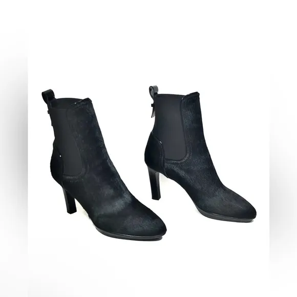 Aquatalia Black Calf Hair &amp; Patent Ankle Boots Size 8
