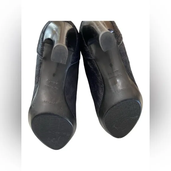 Aquatalia Black Calf Hair &amp; Patent Ankle Boots Size 8