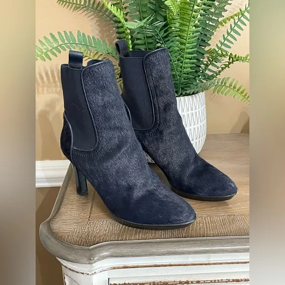 Aquatalia Black Calf Hair &amp; Patent Ankle Boots Size 8