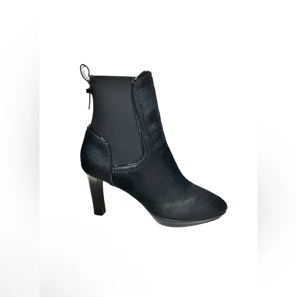 Aquatalia Black Calf Hair &amp; Patent Ankle Boots Size 8
