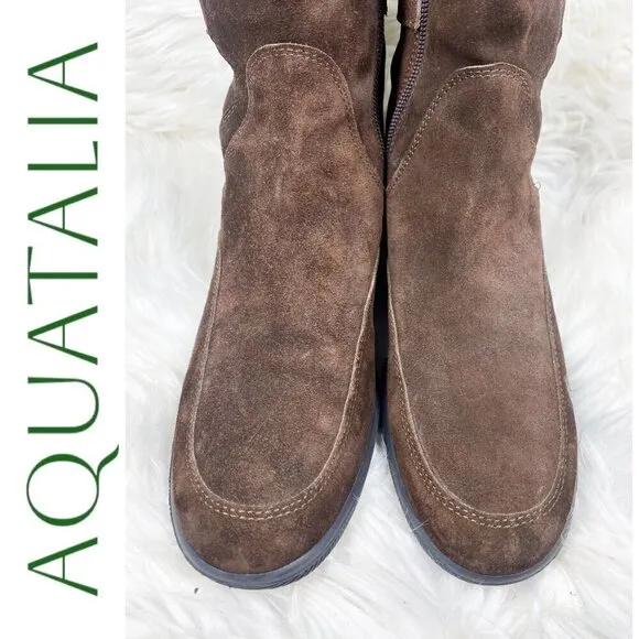 AQUATALIA Brown Suede Tall Wedge Knee Boots, Size 38