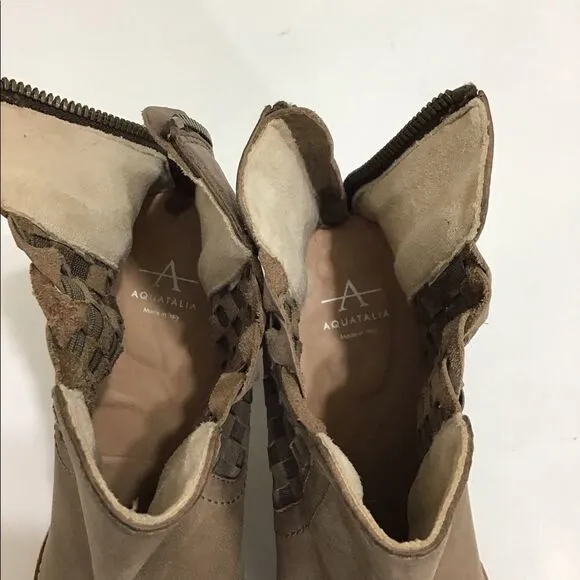 Aquatalia Brown Frannie Western Style Stacked Heel Ankle Boots Sz 10