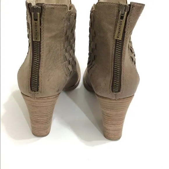 Aquatalia Brown Frannie Western Style Stacked Heel Ankle Boots Sz 10