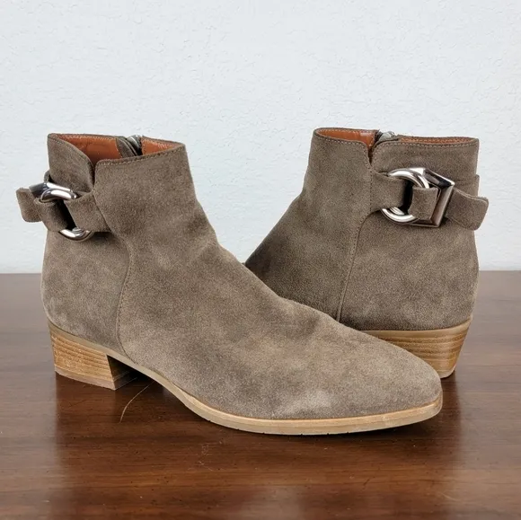 Aquatalia Faria Weatherproof Suede Leather Square Toe Booties 7.5