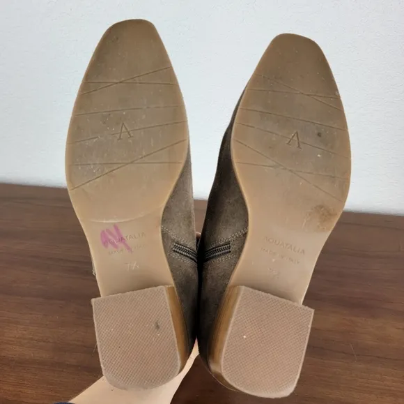 Aquatalia Faria Weatherproof Suede Leather Square Toe Booties 7.5