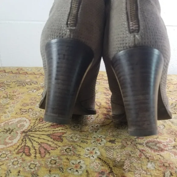 Aquatalia Faris taupe perforated nubuck high heel ankle boots