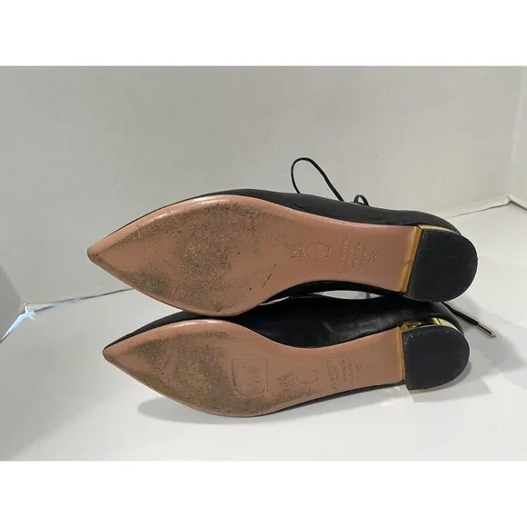 Aquazzura Firenze Christy Leather Black Ballet Flats Point Toe Size 38