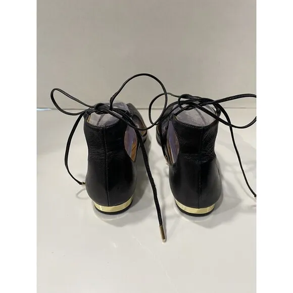 Aquazzura Firenze Christy Leather Black Ballet Flats Point Toe Size 38