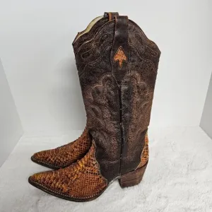 Arango Brown Python Mexican Cowboy Boots Size 8.5