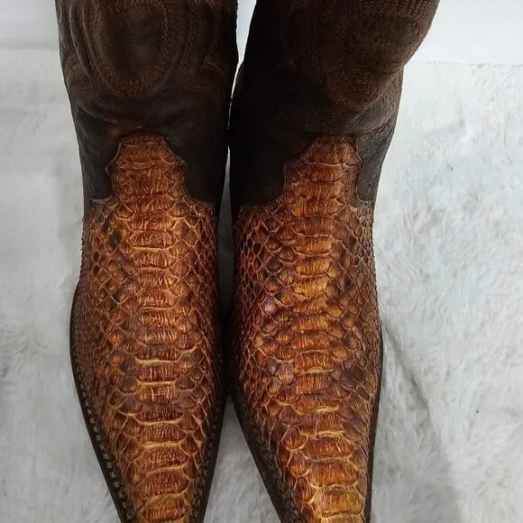 Arango Brown Python Mexican Cowboy Boots Size 8.5