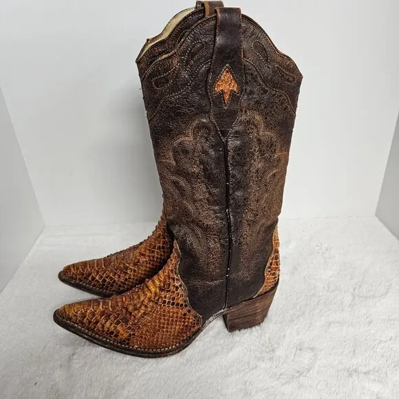 Arango Brown Python Mexican Cowboy Boots Size 8.5