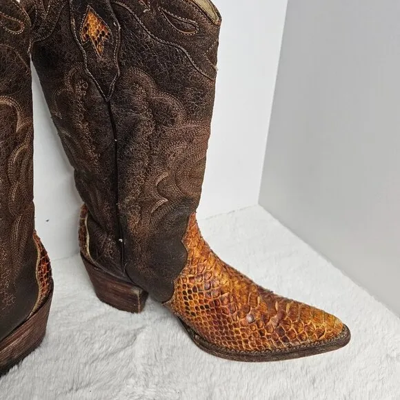 Arango Brown Python Mexican Cowboy Boots Size 8.5