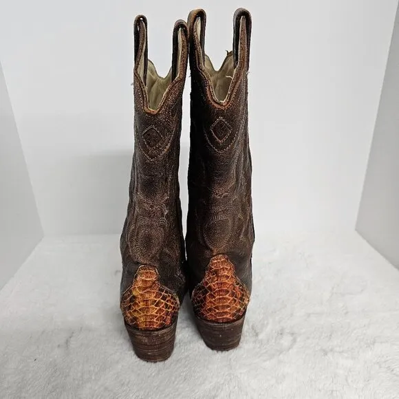 Arango Brown Python Mexican Cowboy Boots Size 8.5