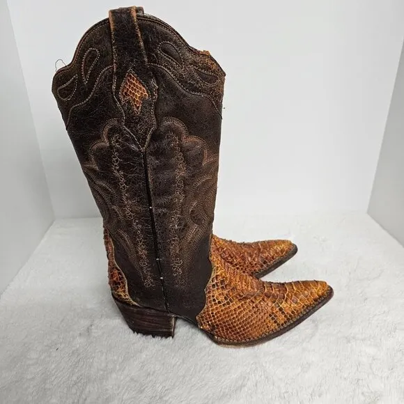 Arango Brown Python Mexican Cowboy Boots Size 8.5