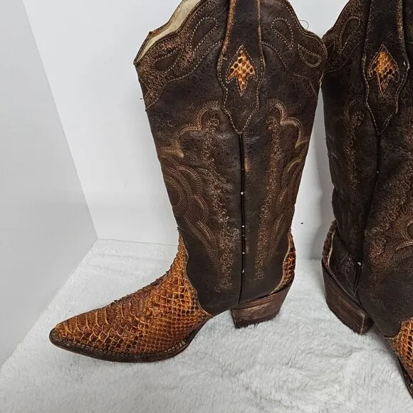 Arango Brown Python Mexican Cowboy Boots Size 8.5
