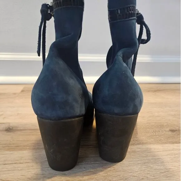 Arche x Achette Blue Night Nubuck Leather Knee High Heeled Boot sz 36 US 5 Basic