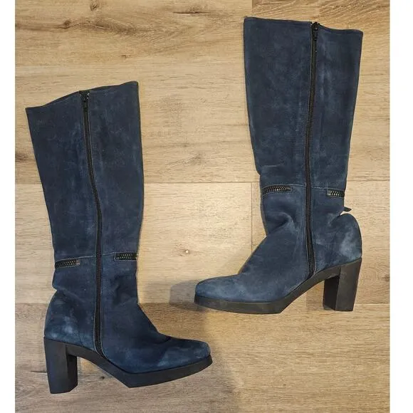 Arche x Achette Blue Night Nubuck Leather Knee High Heeled Boot sz 36 US 5 Basic