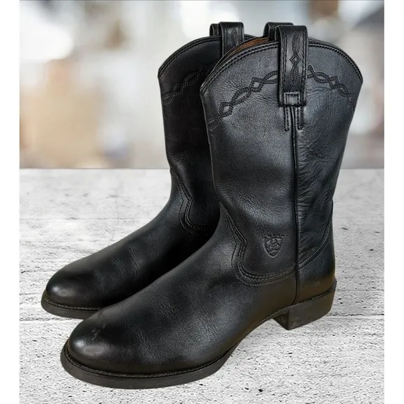 Ariat  35501 Black Heritage Roper Western Leather Black Boots Men's Size 10 D‎