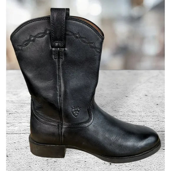 Ariat  35501 Black Heritage Roper Western Leather Black Boots Men's Size 10 D‎