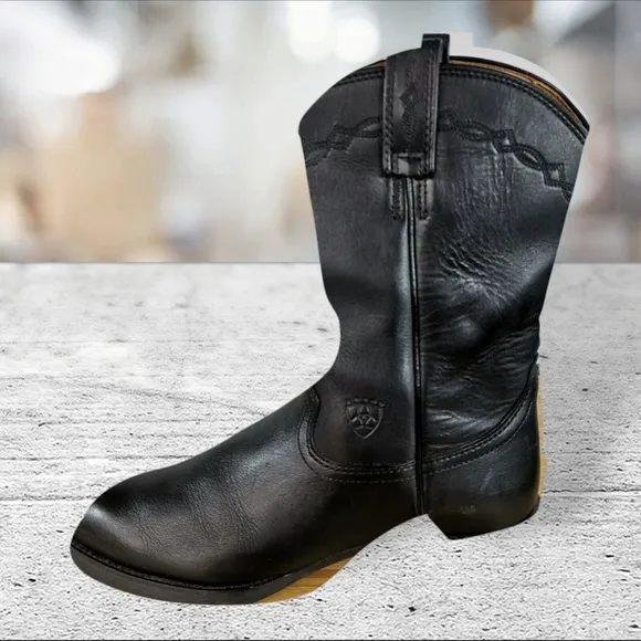 Ariat  35501 Black Heritage Roper Western Leather Black Boots Men's Size 10 D‎