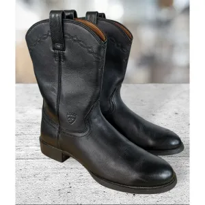 Ariat  35501 Black Heritage Roper Western Leather Black Boots Men's Size 10 D‎
