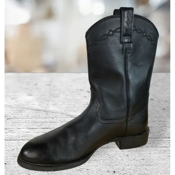 Ariat  35501 Black Heritage Roper Western Leather Black Boots Men's Size 10 D‎