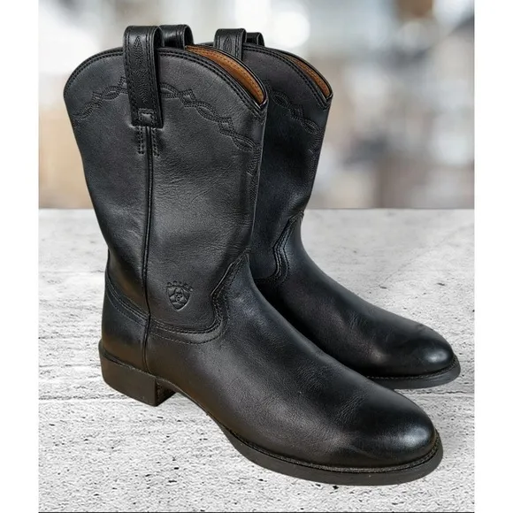 Ariat  35501 Black Heritage Roper Western Leather Black Boots Men's Size 10 D‎