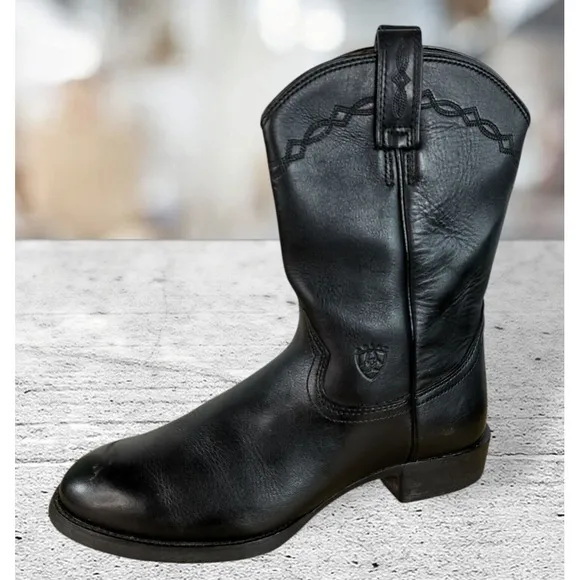 Ariat  35501 Black Heritage Roper Western Leather Black Boots Men's Size 10 D‎