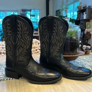 Ariat Black Leather Square Toe Cowboy Boots
