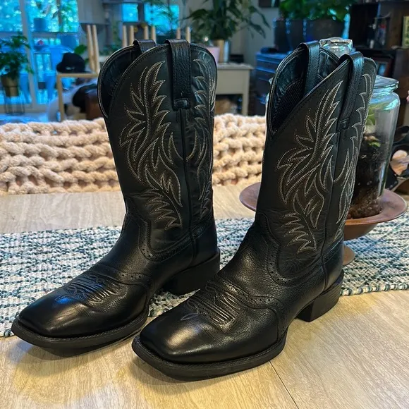 Ariat Black Leather Square Toe Cowboy Boots