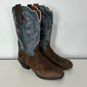Ariat Brown and Blue Narrow Square Toe Cowboy Boots