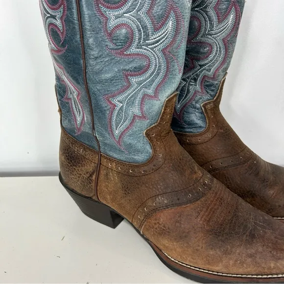 Ariat Brown and Blue Narrow Square Toe Cowboy Boots