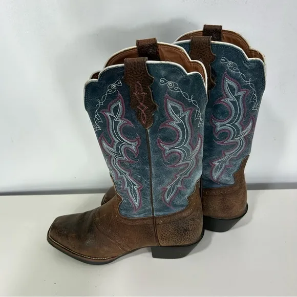 Ariat Brown and Blue Narrow Square Toe Cowboy Boots