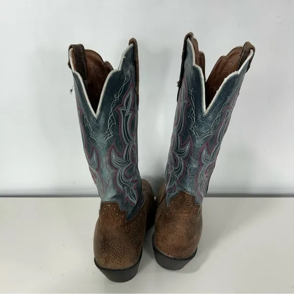 Ariat Brown and Blue Narrow Square Toe Cowboy Boots