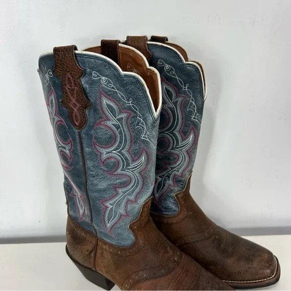 Ariat Brown and Blue Narrow Square Toe Cowboy Boots