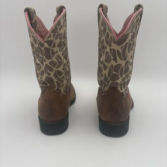 Ariat Brown and Pink Western Boots with Giraffe Print