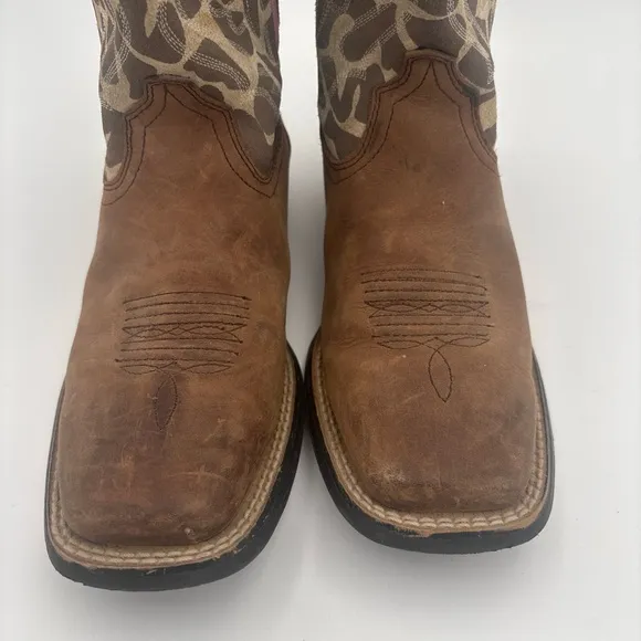 Ariat Brown and Pink Western Boots with Giraffe Print