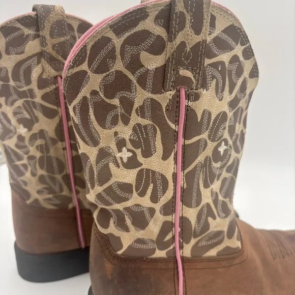Ariat Brown and Pink Western Boots with Giraffe Print