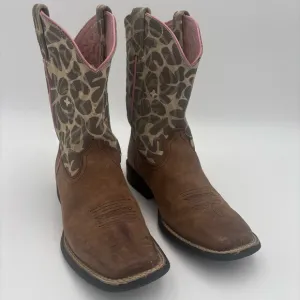 Ariat Brown and Pink Western Boots with Giraffe Print