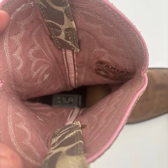 Ariat Brown and Pink Western Boots with Giraffe Print