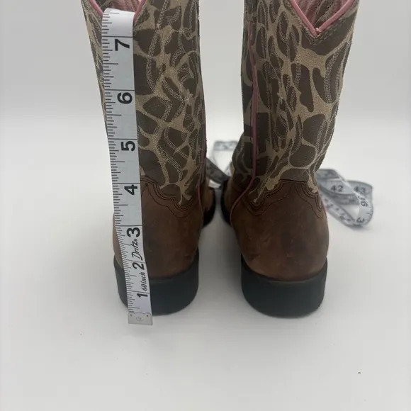 Ariat Brown and Pink Western Boots with Giraffe Print
