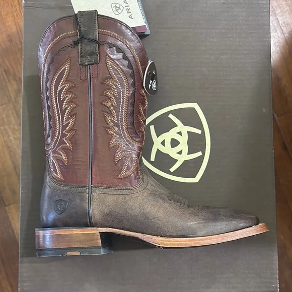 Ariat Brown and Tan Cowboy Boots with Square Toe